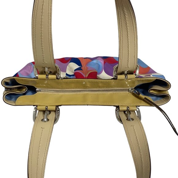 COACH Soho F13798 Scarf Print Logo Sateen Patent Leather Trim + Tag Shoulder Bag - Picture 6 of 11